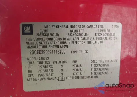 2009 Chevrolet Silverado 1500 Lt из США, поврежденный, VIN 2GCEC290891116799